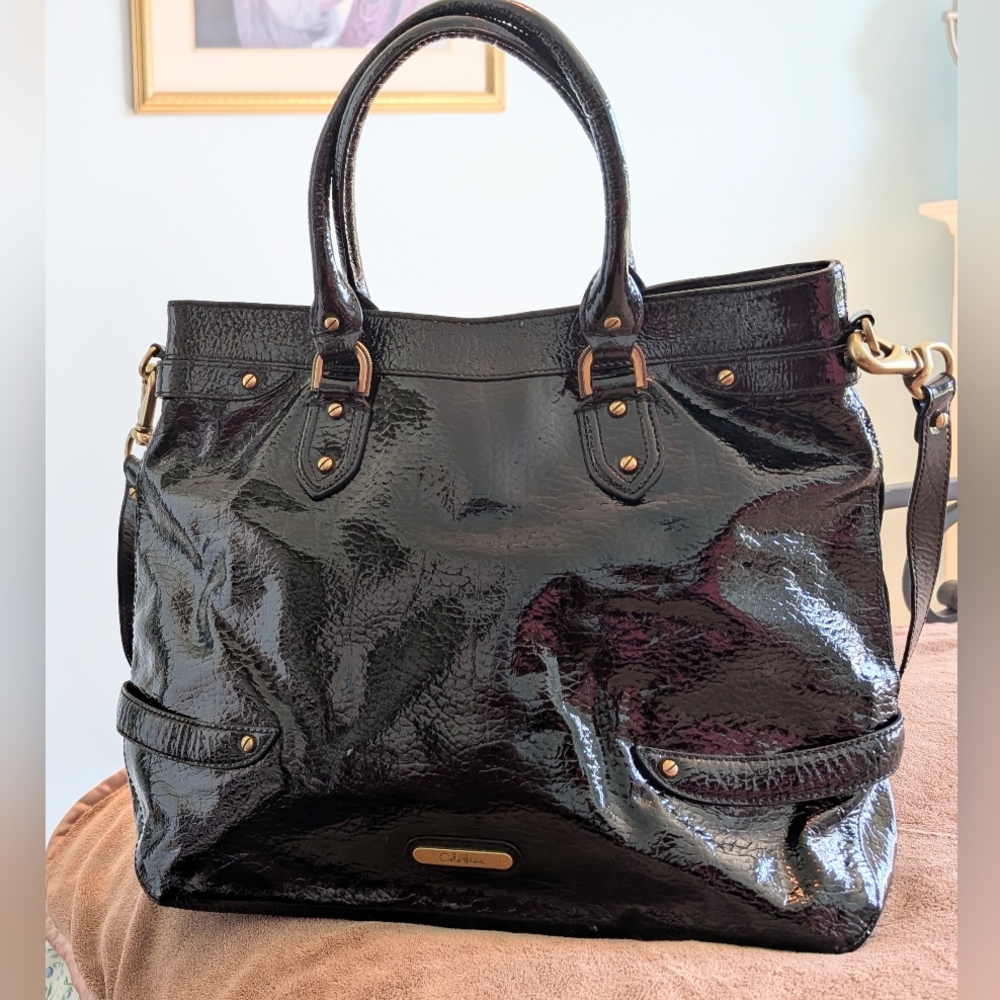 Cole Haan Black Patent Leather Large Tote Shoulder Bag Beautiful Condition - Picture 2 of 8
